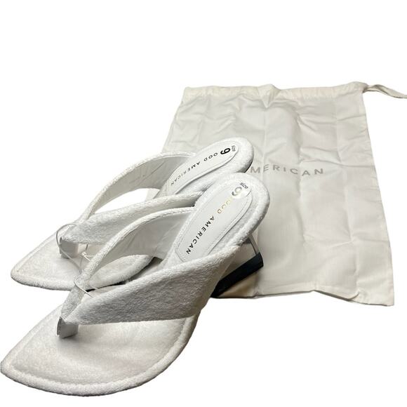 Good American Cinderella White Terry Cloth Lucite Clear Glam Heel Wedges New 9 - Picture 1 of 8